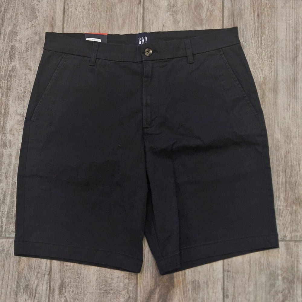 Gap Flat Front Shorts Mens 34 Black Chino Twill Casual Summer NEW Preppy Basic